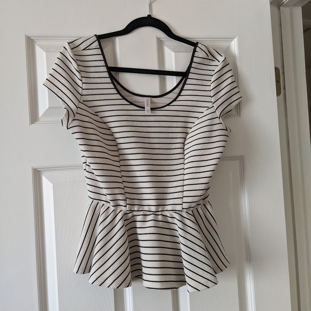 Black and White Striped Peplum Shirt